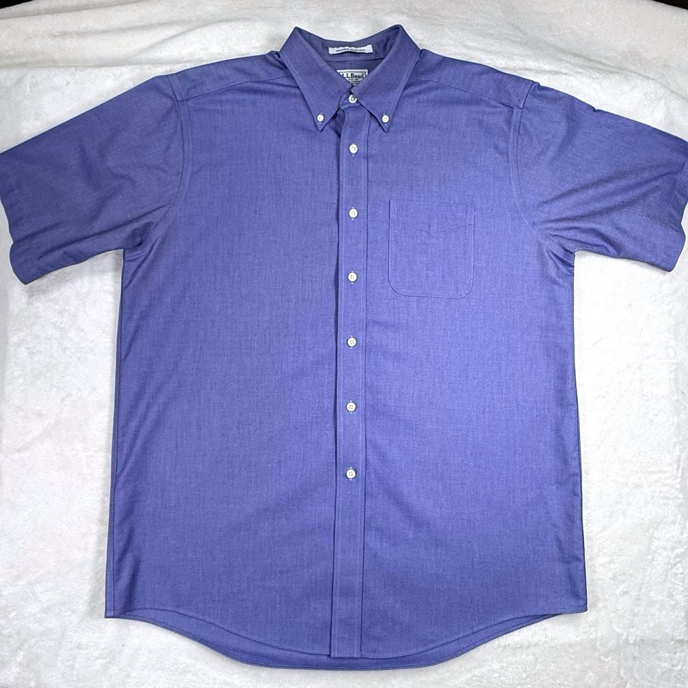 L.L.Bean Wrinkle Resistant Short Sleeve Shirt Men's 16.5 Reg Royal Blue Cotton